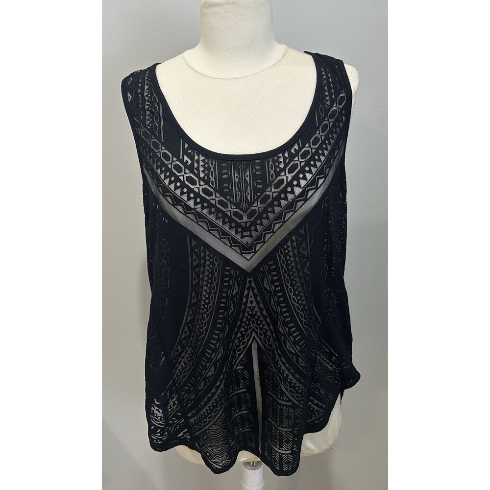 Y2K Mossimo Black Sheer Aztec Top Boho Grunge Size Large Women's
